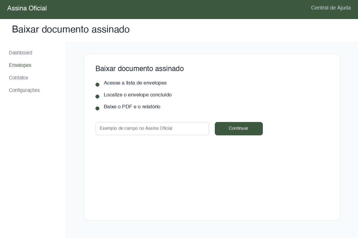 Tela para baixar o envelope concluído