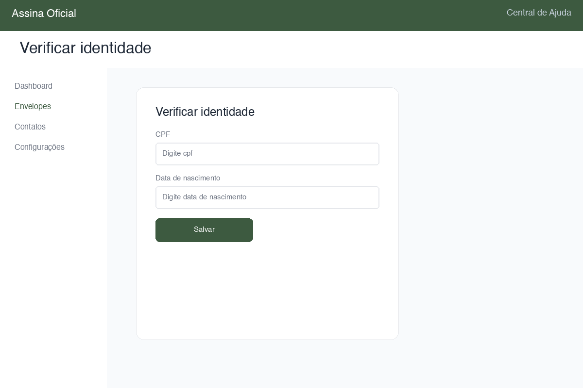 Tela de verificação de identidade